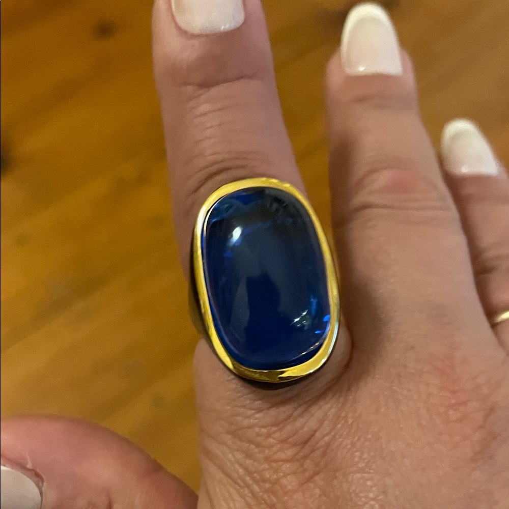 Palwer Blue and Gold Tone Enamel Ring